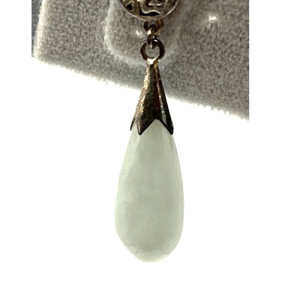Sterling Silver Chinese Green Jade Torpedo Dangle Pierced Earrings New - Picture 6 of 8